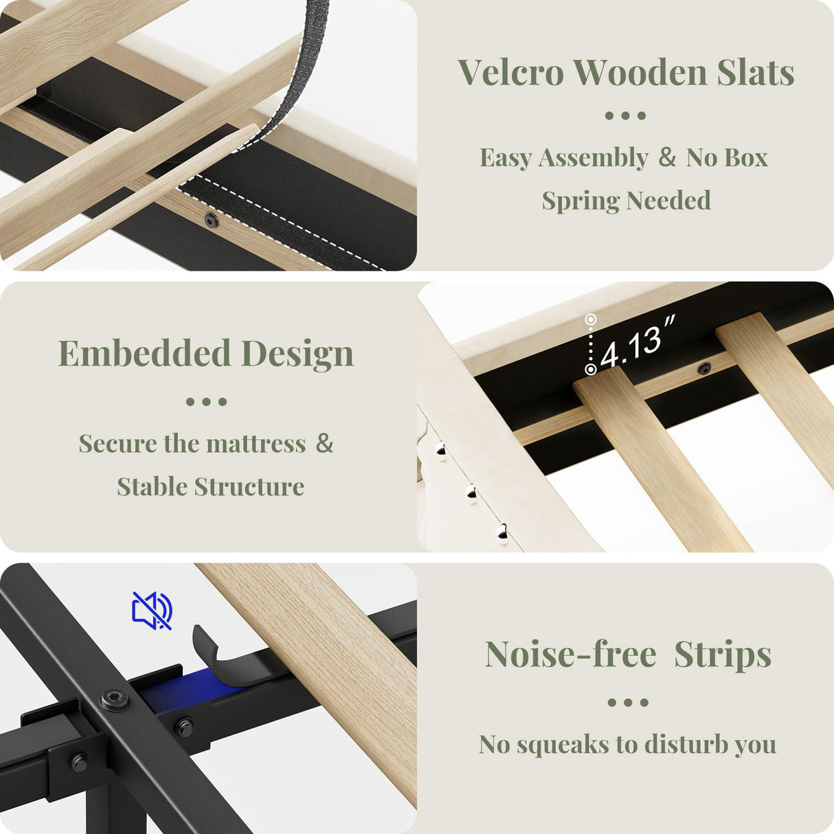 Belffin Queen Size Bed Frame and Headboard, 50.9" Velvet Upholstered Wingback Bedframe with LED Lights & Storage/Charging Station, Button Tufted Tall Footboard, No Box Spring Needed, Noise-Free, Beige Belffin