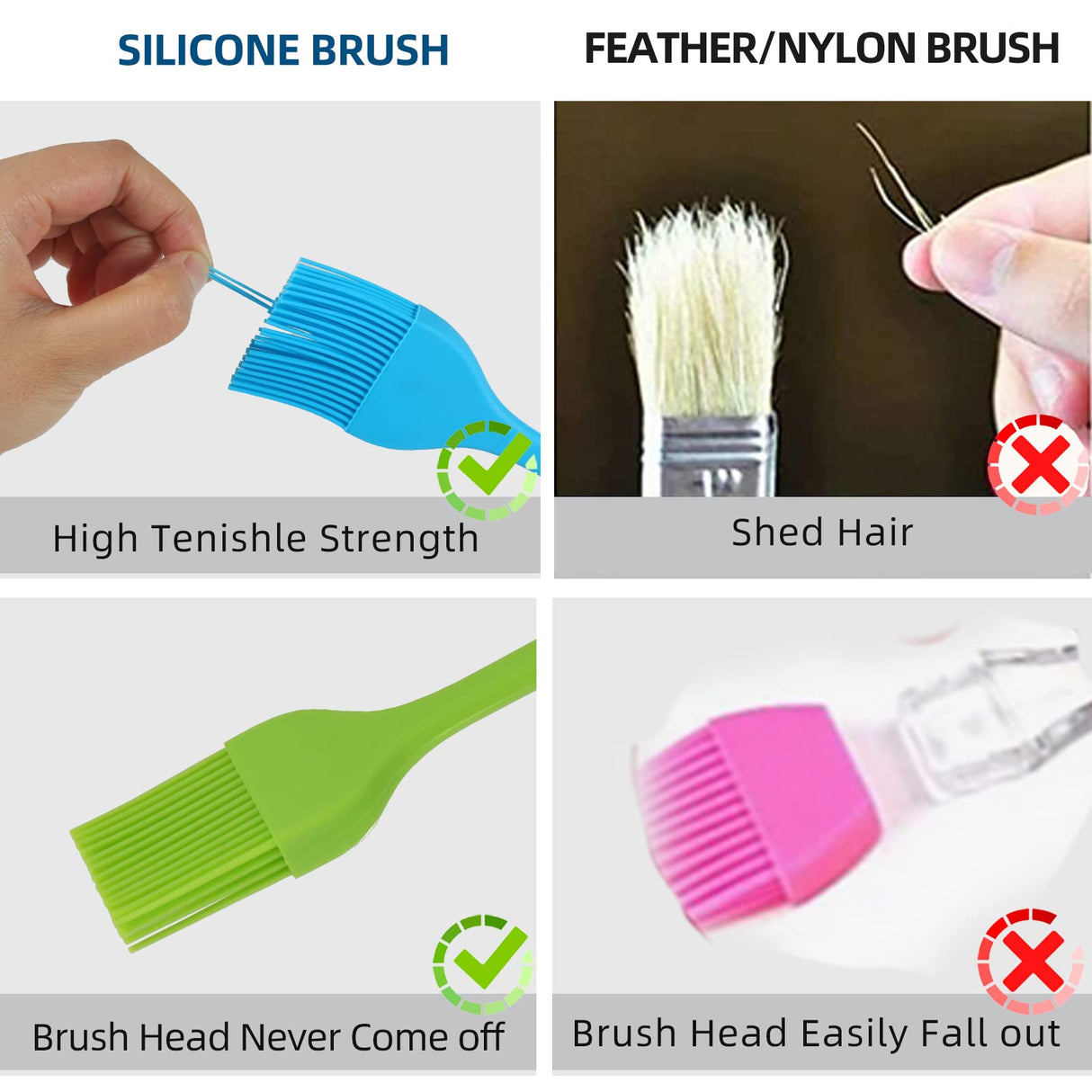 6 PCS CUALORK Silicone Basting Brush, Upgrade Pastry Brush,Heat Resistant Silicone Brushes, Premium Cooking Brush for Sauce Marinade Meat Glazing, Oil Brush for BBQ Kitchen Cooking Baking and Grilling Cualork