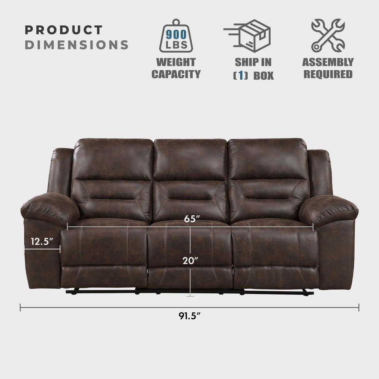 Lexicon Double Recliner Sofa for Living Room, Wall Hugger Manual Reclining Couch Sofa, Textured Microfiber Upholstered Dual Reclining Sofa, Home Theater Seating, Required Assembly, Dark Brown Lexicon