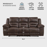 Lexicon Double Recliner Sofa for Living Room, Wall Hugger Manual Reclining Couch Sofa, Textured Microfiber Upholstered Dual Reclining Sofa, Home Theater Seating, Required Assembly, Dark Brown Lexicon