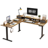 Agilestic L Shaped Electric Standing Desk with 2 Drawers, 63 Inch Ergonomic Adjustable Height Desk with Storage, Corner Desk Sit Stand up Computer Table for Work Office Home, Rustic Brown Agilestic