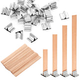 Jiozermi 100 Pcs Wooden Candle Wicks, 15mm x 150mm Smokeless Wood Wicks Crackling Wood Wicks Wooden Core Wax Wicks Candle Making Wicks with Metal Base for DIY Candle Making Jiozermi