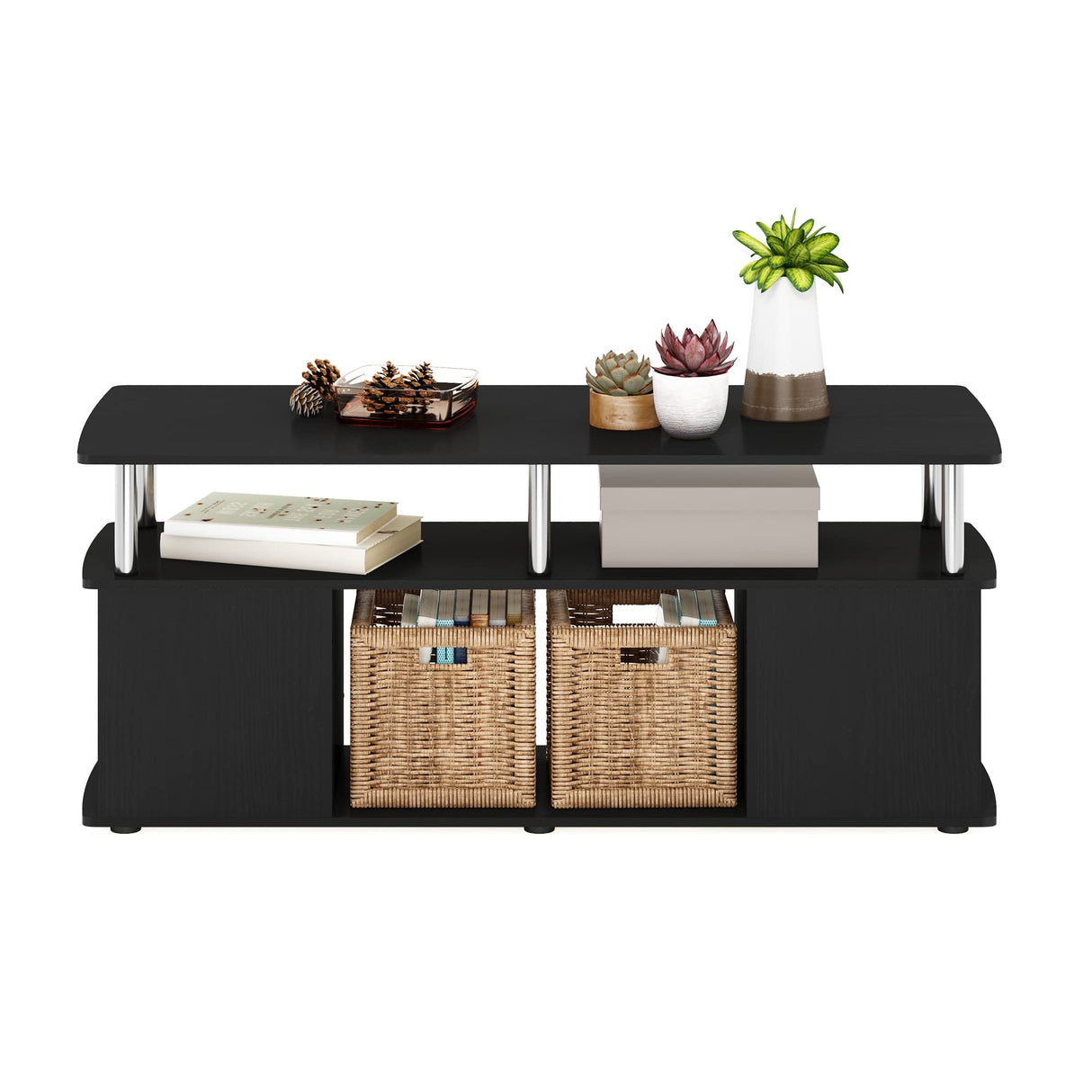 Furinno Jaya Coffee Table, Coffee Table with Storage Shelf, Center Table with Bottom Shelf, for Living Room, Dark Americano Furinno