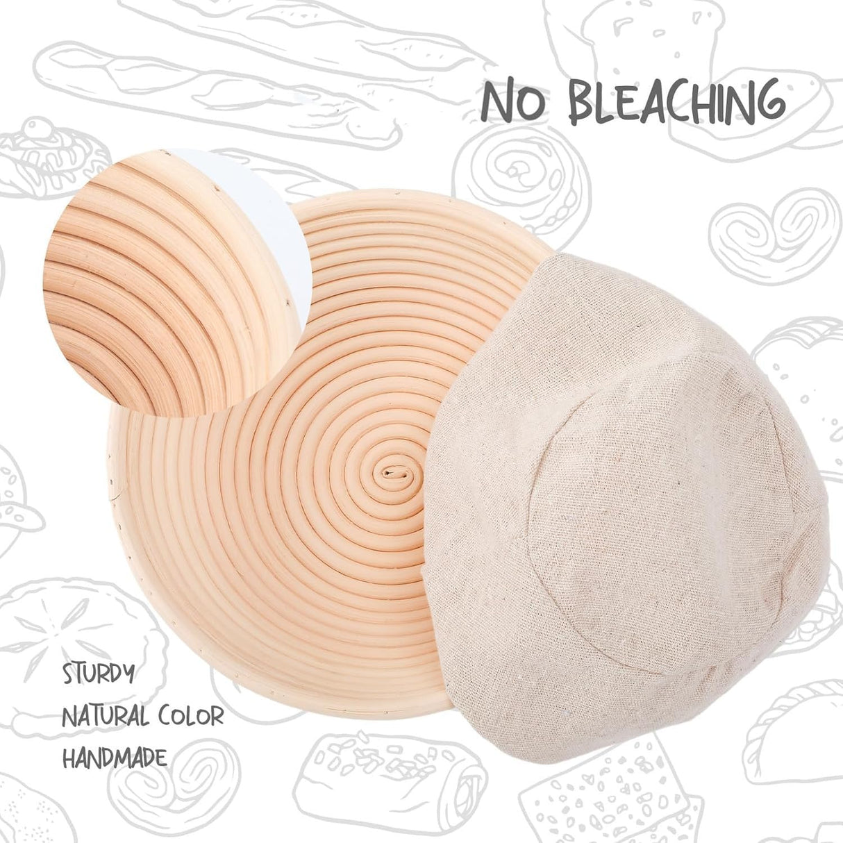 DOYOLLA Bread Proofing Baskets Set of 2 8.5 inch Round Dough Proofing Bowls w/Liners Perfect for Home Sourdough Bakers Baking DOYOLLA