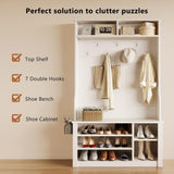 Aiho Hall Tree with Bench and Shoe Storage, 3-in-1 Entryway Bench with Coat Rack, Hall Tree with Bench with Adjustable Shoe Storage, 2-Tier Top Storage, for Entryway, Hallway, White Aiho