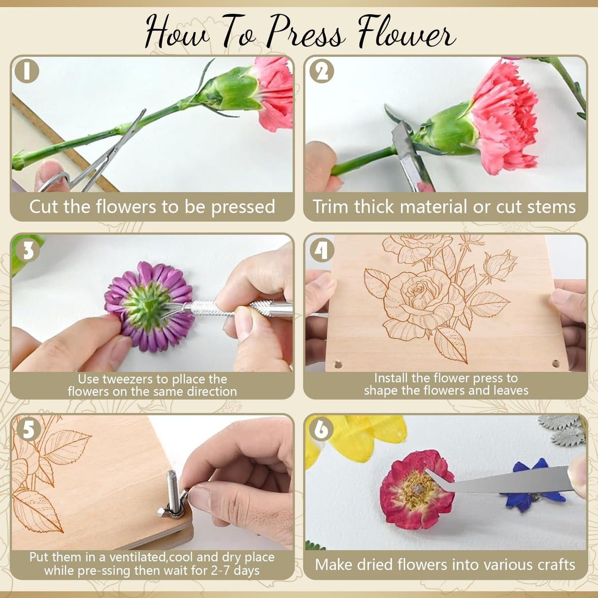GTQYYF Large Flower Press Kit 10.8 x10.8 inches with Storage Bag,Solid Wood Flower Press Kit - DIY Arts and Craft Kit 10 -Layers, Ideal Gift for Flower & Plant Lovers GTQYYF