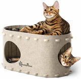 DownyPaws Cat House for Indoor Cats, Cat Bed Cave for Multiple & Large Cats Up to 22 Lbs, Scratch Resistant Peekaboo Cat Caves, Foldable Cat Tunnel Enclosed Bed, PeekaPurr, Cream DownyPaws