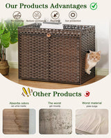 SETVSON Cat Litter Box Enclosure Furniture, Handwoven Rattan Hidden Litter Box with Mat, Large Space Cat House with 2 S-Shaped Hooks, 30.3 x 18.3 x 24.4 Inches, Indoor for Living Room Apartment Brown SETVSON