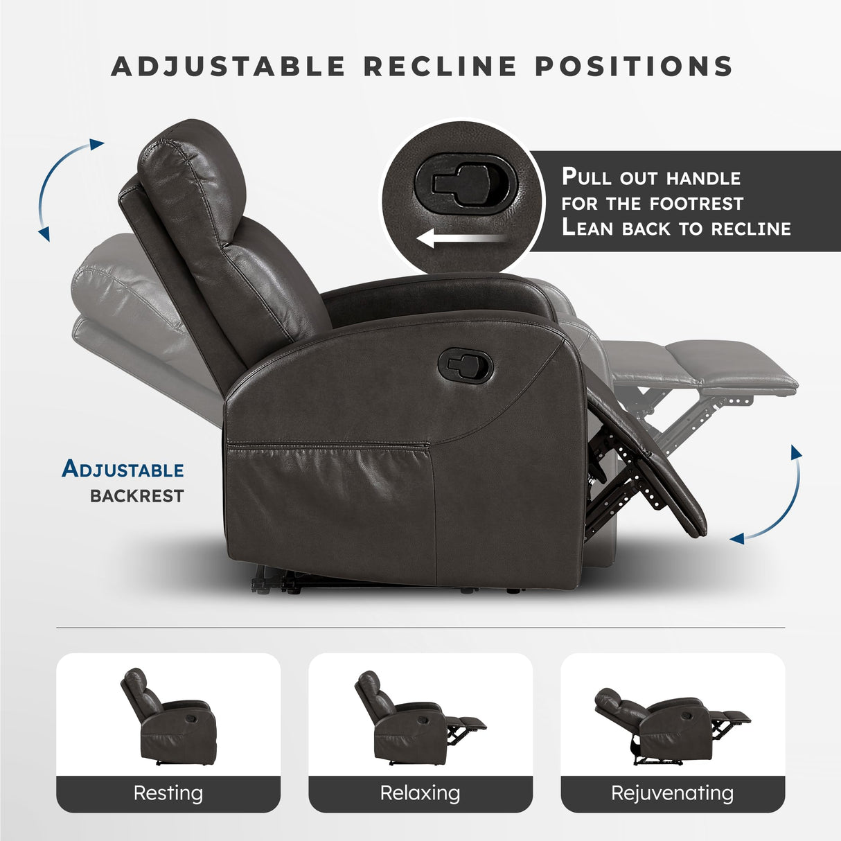 Lexicon Manual Reclining Sofa, Faux Leather Recliner Sofa, Wall Hugger, Track Arms, Magazine Pockets, Manual Dual Recliners Couch for Living Room/Office/Apartment, Easy Assembly, Espresso Lexicon