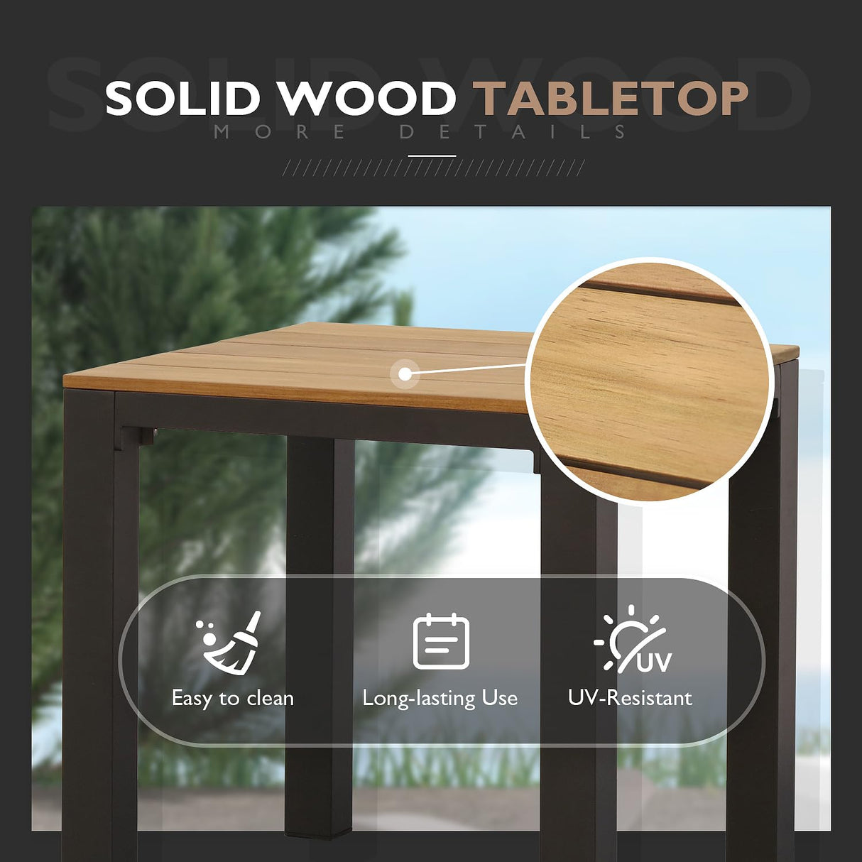 Yoneesn Courtyard Patio Furniture Set, 3-Piece Outdoor Bistro Set, Removable & Washable Deep Seating Cushion, Aluminum Patio Lounge Conversation Set Solid Wood Armrest & Table, Black & Beige Yoneesn