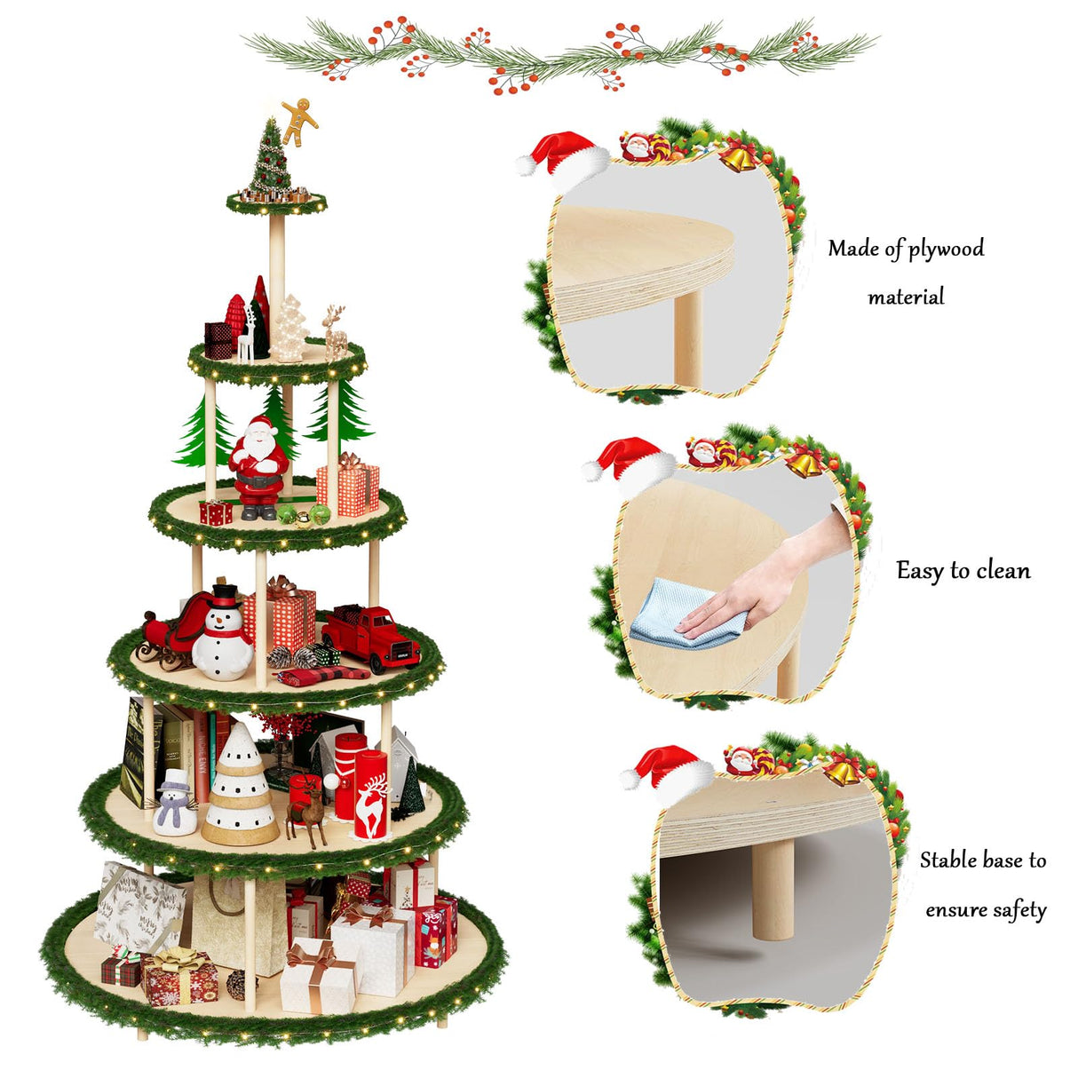 Annzoe 6-Tier 72-Inch Christmas Village Display Stand - Wooden Tree-Style Bookshelf for Holiday Ornaments, Easy Assembly No-Tools-Needed Holder Annzoe