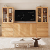 TUSY 4-Piece Large TV Stand with Bookshelves for TVs up to 75", TV Hutch with Tempered Glass Doors and Shelves, TV Entertainment Center Media Center with 2 Tall Cabinets for Living Room (D+2G+D) TUSY