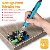 Soldering Iron Kit,90W LED Digital Soldering Gun Kits,Adjustable Temperature Soldering Welding Tool Kit with 5 Solder Iron Tips,Solder Stand,Solder Wire,Desoldering Pump, Tweezers KYZHXVO