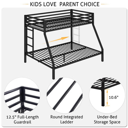 SHA CERLIN Loft Bunk Bed Twin Over Full Size with Ladder and Guardrail,Heavy Duty Metal Slats Support No Box Spring Needed Small Space Saving Furniture for Bedroom Dorm,Black