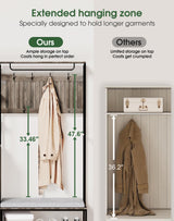 HOVANESTY Hall Tree with Bench and Shoe Storage, Coat Rack with Shoe Storage for Entryway, Mudroom Storage Cabinets with 11 Hooks, Drawers and Shelves, 7-in-1, Farmhouse, Industrial Style, Ash Gray HOVANESTY