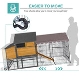 Large Chicken Coop for 4-6 Chickens,Mobile Combination of Metal and Wood Hen House Poultry Cage with Metal Run, Nesting Box,Waterproof Rain Cover Duck Coop Suumerpety