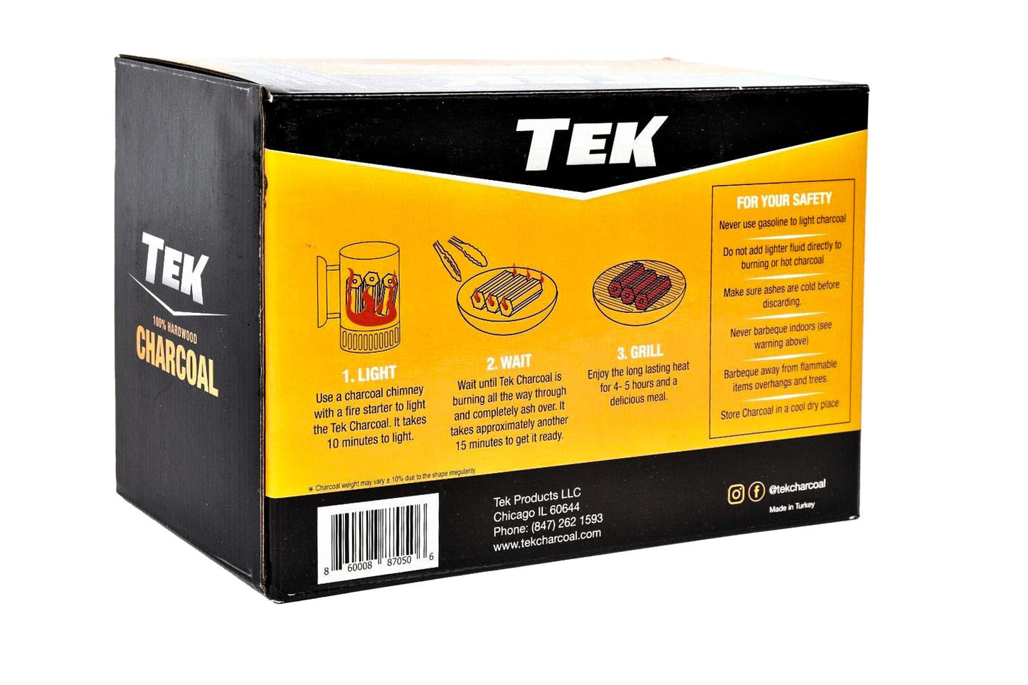 TEK All Natural Hardwood Charcoal for Grills & BBQ | Lights Easily, Burns Hotter, Longer & Cleaner | Log Style 5 lbs