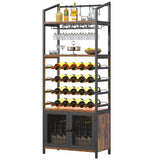 Bigbiglife Wine Rack Freestanding Floor with LED Lights, 4-Tier Industrial Wine Rack, Bar Cabinet for Liquor and Glasses, Wine Storage Cabinet for Living Room, Home Bar Bigbiglife