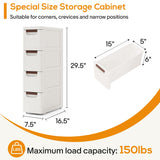 4 Drawers Slim Bathroom Storage Cabinet Dresser, Narrow Plastic Rolling Cart Organizer with Drawers, for Small Spaces, Kitchen, Laundry, Office, Bedroom, White YABORAS