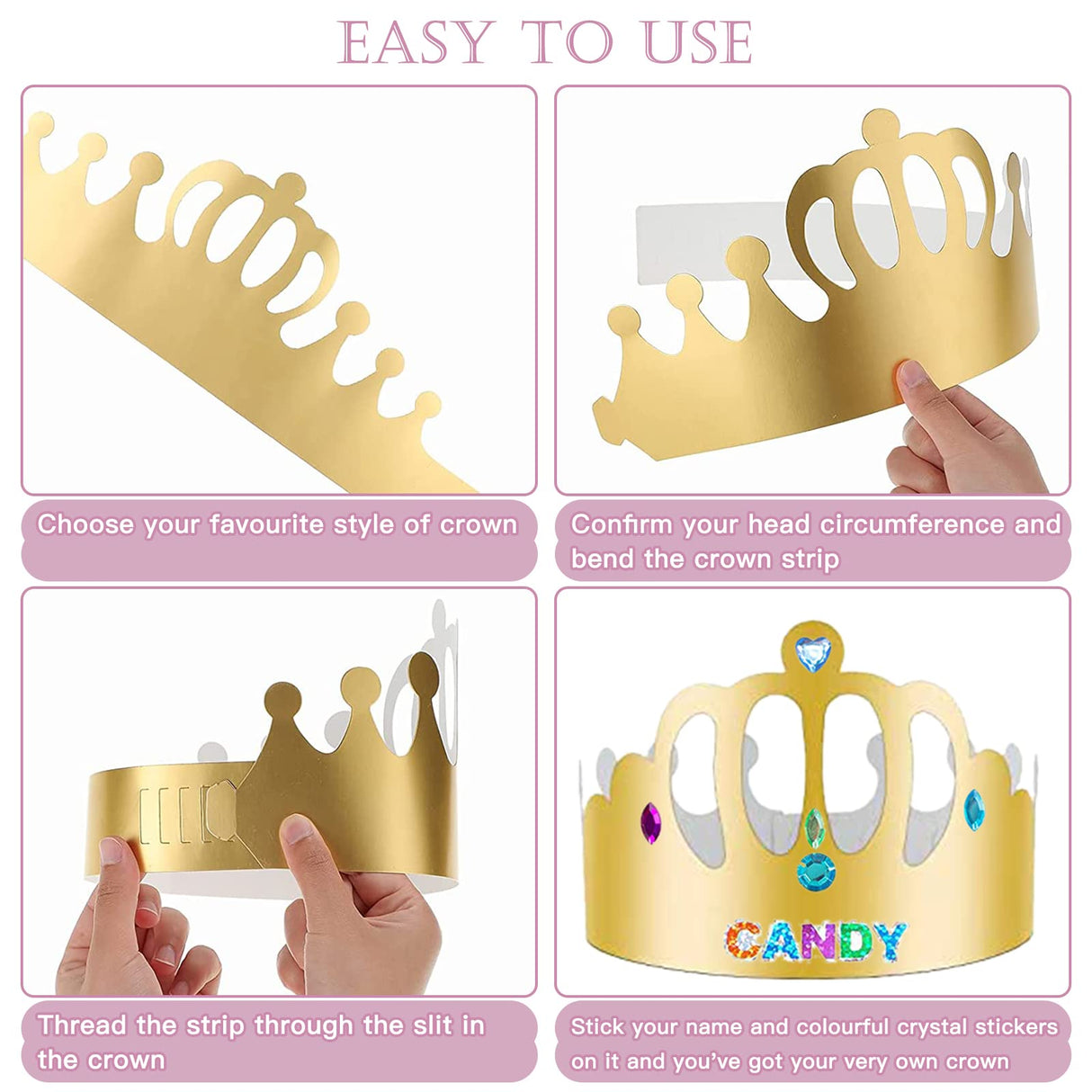 ZYNERY 47 PCS Golden Birthday Crowns with DIY Stickers Kit Paper Crown Party Hats for Kids Classroom School,Prince Princess Birth Decor Gift ZYNERY