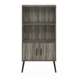 Furinno Claude Mid Century Style Accent Wooden Leg Bookcase Cabinet with Storage Organizer Shelves, French Oak Grey Furinno