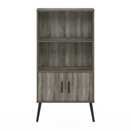 Furinno Claude Mid Century Style Accent Wooden Leg Bookcase Cabinet with Storage Organizer Shelves, French Oak Grey Furinno