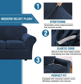 H.VERSAILTEX Real Velvet Plush 3 Piece Stretch Sofa Covers Couch Covers for 2 Cushion Couch Loveseat Covers Width Up to 72 Inch Feature Thick Soft Stay in Place (Medium Sofa, Navy) H.VERSAILTEX