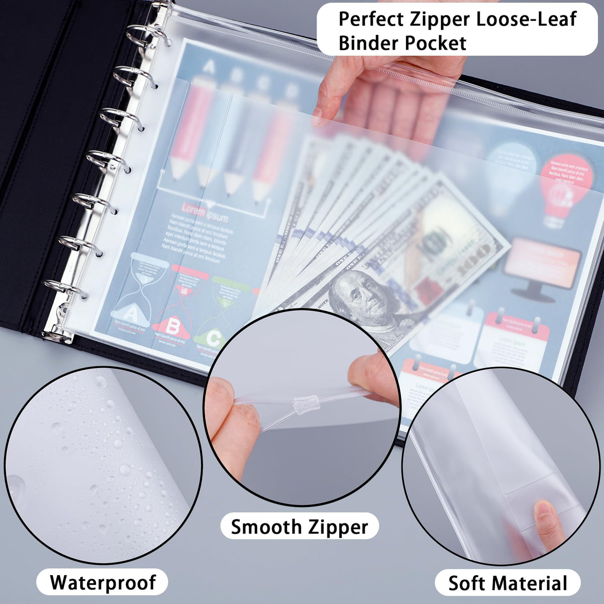 Antner 7 Ring Business Checkbook Binder for Business Checks, 600 Checks Capacity, PU Leather Check Binder with Zipper Pouch, Executive Check Book Binder Holder Portfolio for 9 x 13 Sheets, Black Antner