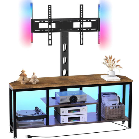 BACEKOLL TV Stand with Mount and LED Light, Corner TV Stand with Storage and Power Outlet, Swivel Television Stand Console for TV Up to 60", Entertainment Center for Living Room, Bedroom, Rustic Brown BACEKOLL