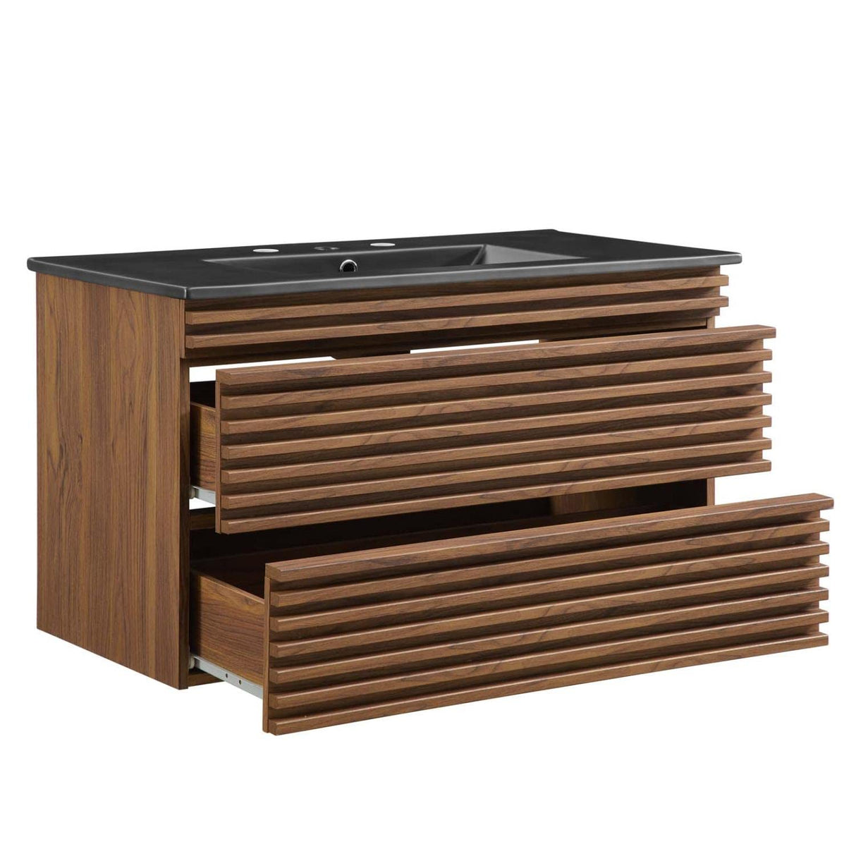 Modway Render 36" Wall-Mount Bathroom Vanity in Walnut Black Modway