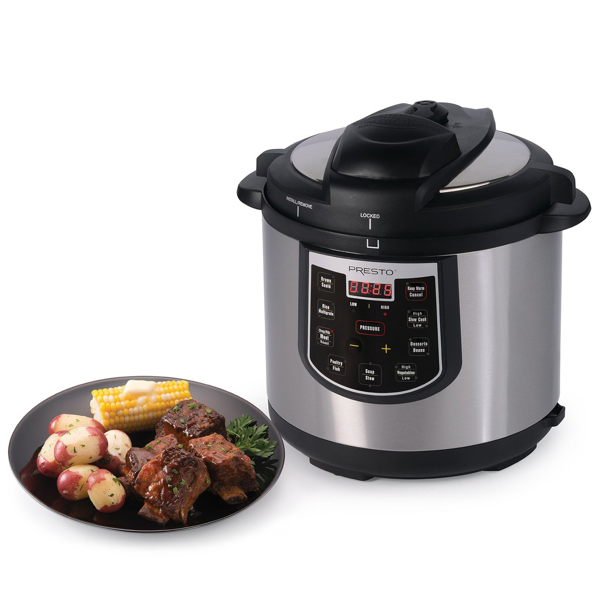 Presto 02141 6-Quart Electric Pressure Cooker, Black, Silver, Stainless steel Presto