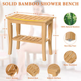 Domax Bamboo Shower Benches for Inside Shower - Bathroom Bench Seat Waterproof Wooden Shower Stool with Storage Shelf for Adults Elderly Seniors Wood Domax