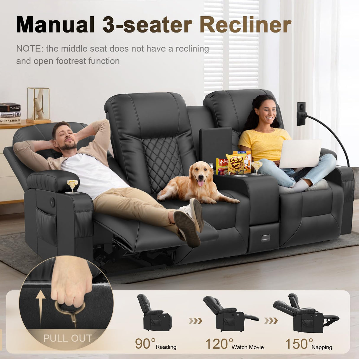 YONISEE Modern Recliner Sofa Set - 3 Seat Sofa & 1PC Swivel Recliner Chairs with Heat & Massage for Living Room (3+1) YONISEE