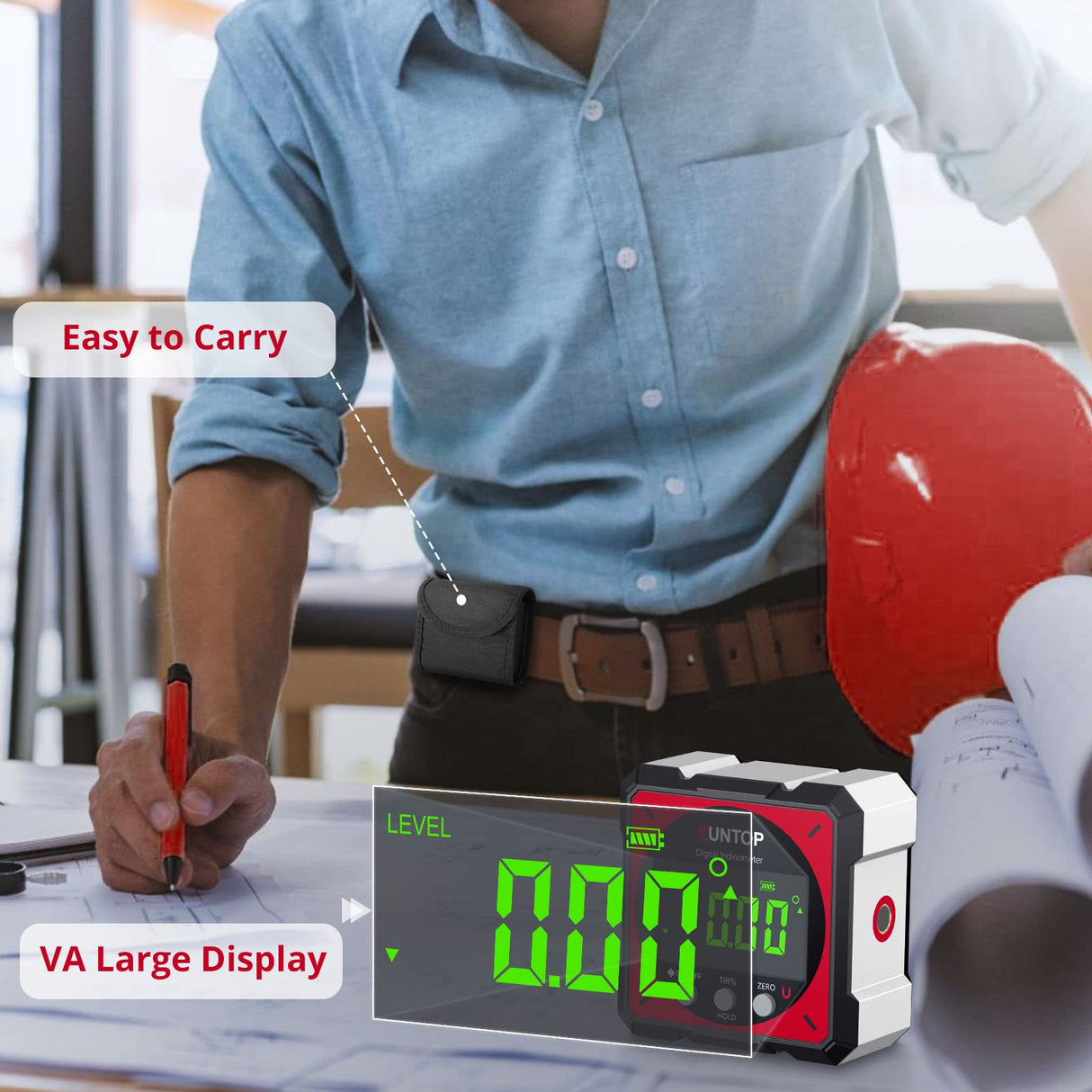 XUNTOP USB Charging Digital Level Box Angle Finder with Laser (Level 2), 4-side Strong Magnetic Angle Gauge IP54 Waterproof Inclinometer Level, Saving time and effort hanging decorations XUNTOP