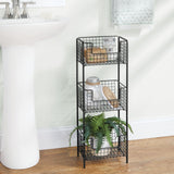 mDesign Steel Freestanding Storage Organizer Tower Rack Basket Shelf, Metal 3-Tier Furniture Unit for Master/Guest Bathroom, Powder Room - Holds Bath Towels, Soap - Concerto Collection - Black mDesign