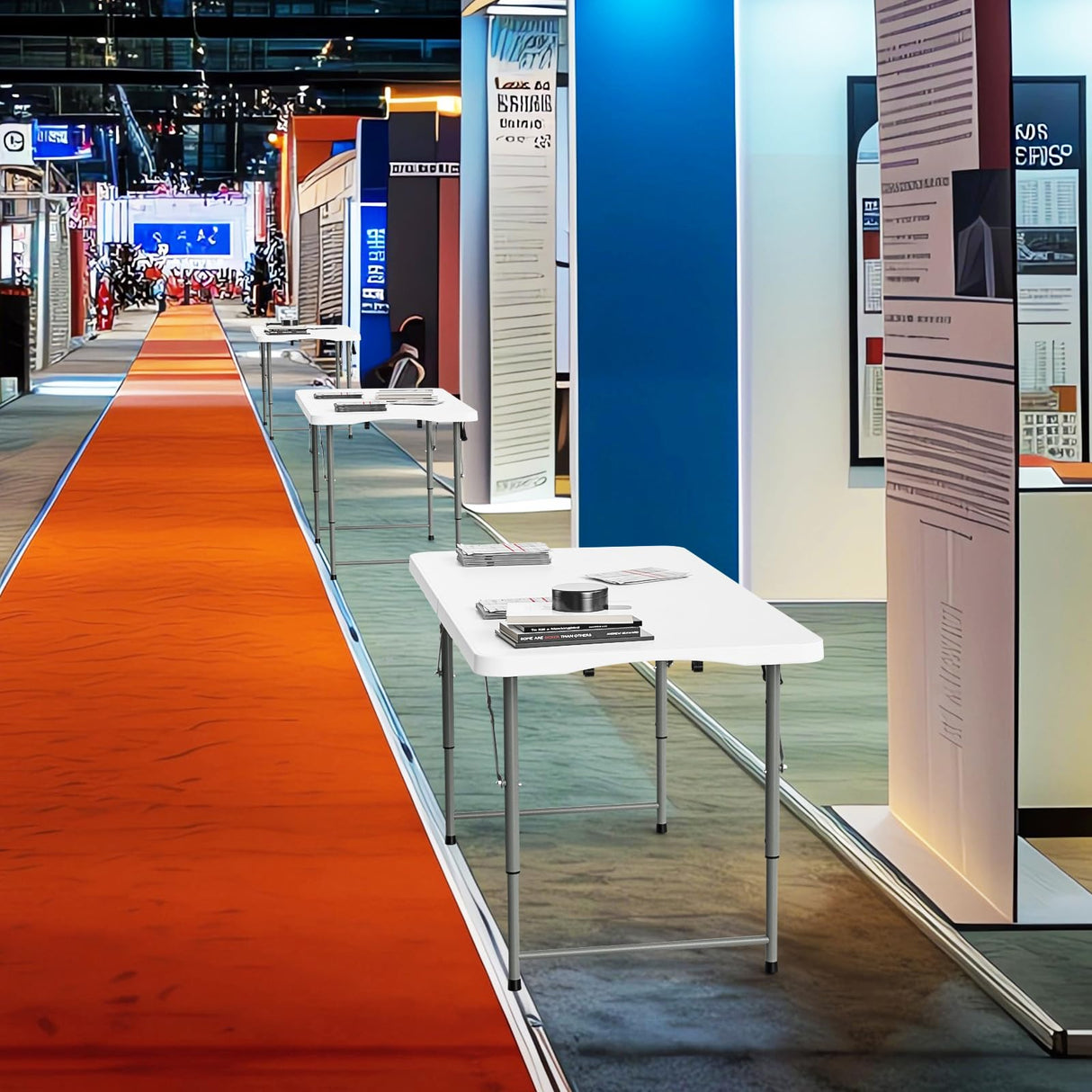 VINGLI 4 FT Plastic Folding Camping Table,3-Level Adjustable Height, Portable in/Outdoor Party Picnic Dining Desk,Off-White Garden Soccer Multipurpose Entertaining Activities VINGLI