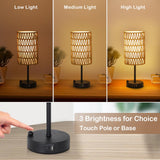 Touch Table Lamp For Bedroom with Bulb, Boho Small Desk Lamp For Living Room With Rattan & Linen Shade, 3 Way Dimmable Bedside Table Lamp For Nightstand With USB Charging Port & Phone Stand For Office Eayaya