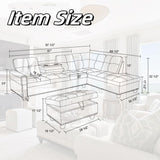 GlasFlength L Shaped Sectional Couch with Ottoman, Modern Leather Modular Sectional Sofa with Cup Holder, Nail-Head Design L Shaped Couch for Living Room, Bedroom, Brown GlasFlength