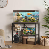 BEURUKU 40-50 Gallon Fish Tank Stand with Power Outlet & LED Light, Metal Aquarium Stand with 3 Tier Adjustable Storage Shelves, Tank Stand for Reptile Tank, Turtle Tank, 36" L*18.5" W, Black BEURUKU