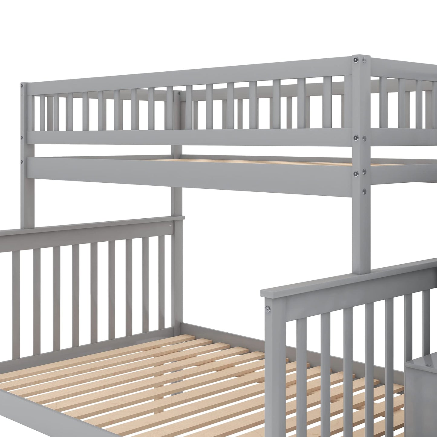 Harper & Bright Designs Twin Over Full Bunk Beds with Stairs, Wood Bunk Bed with Storage and Guard Rails,Bunk Beds Twin Over Full Size for Kids, Bedroom, Dorm, Teens, Adults, Grey