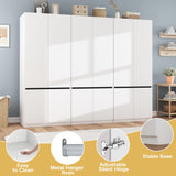 LABROSKIA White Armoire Wardrobe Closet: 74" Wooden Wardrobe Closet with 6 Doors, Bedroom Armoires with Hanging Rod, Tall Closets Cabinet for Hanging Clothes (94.5") LABROSKIA