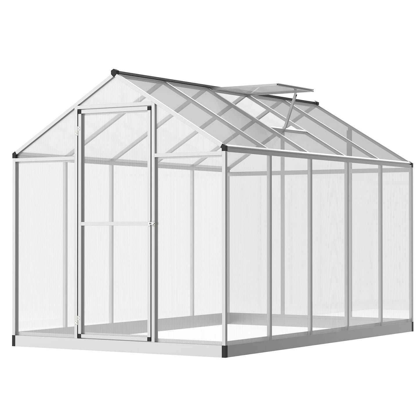 Outsunny 10' x 6' Walk-in Polycarbonate Greenhouse with Roof Vent for Ventilation & Rain Gutter, Heavy Duty Aluminum Green House, Hobby Greenhouse for Winter