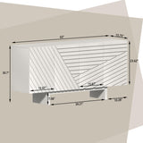 Clihome 63'' Sideboard Buffet Cabinet, 4 Door Console Cabinet with Storage TV Stand Credenza Accent Cabinet Wooden Cabinet with Adjustable Shelf for Bedroom, Living Room, Dining Room, Cream Line Clihome