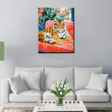 Tucocoo Wild Animal Tiger Laying on Sofa DIY Paint by Numbers for Adults Childlike Innocence and Charm Style DIY Oil Painting Acrylic Paint Art Pastel Painting Kit Canvas 16x20 Inch（Without Frame ） Tucocoo