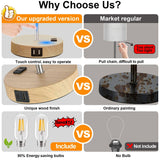 𝟮𝟬𝟮𝟯 𝗡𝗘𝗪 Touch Wood Table Lamps Set of 2, Bedroom Lamps with 2 USB & AC Outlet, 3-Way Dimmable Bedside Nightstand Lamps for Bedroom Living Room Nursery, 800 Lumens 2700K Bulbs Included Lynnoland
