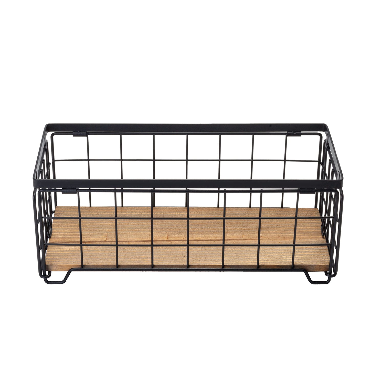 Metal Wire Storage Basket, Toilet Paper Roll Holder Wood Base Countertop Decor Box Toilet Tank Shelf Cabinet Organizer for Bathroom Pantry Garage Bedroom Livingroom - Black