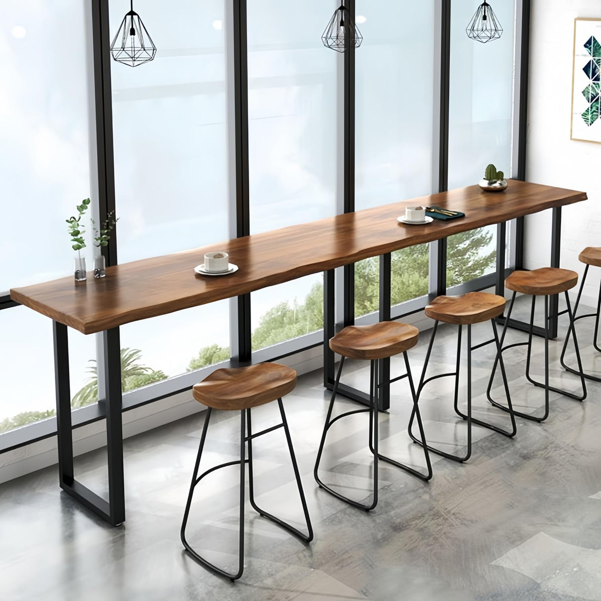 AUQMTAIN Farmhouse Bar Table, Live Edge Solid Wood Bar Height Pub Table, Industrial Rectangular High Top Kitchen & Dining Tables with Sturdy Metal Legs-Table Only (39.3" L x 17.7" W x 41.3" H) AUQMTAIN