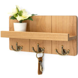 Rebee Vision Farmhouse Key Holder for Wall: Decorative Mail Organizer with Shelf and Rustic Mail Holder with 3 Anchor Key Hooks - Retro Home Decor Wall Mount for Entryway, Hallway (Light Brown) Rebee Vision