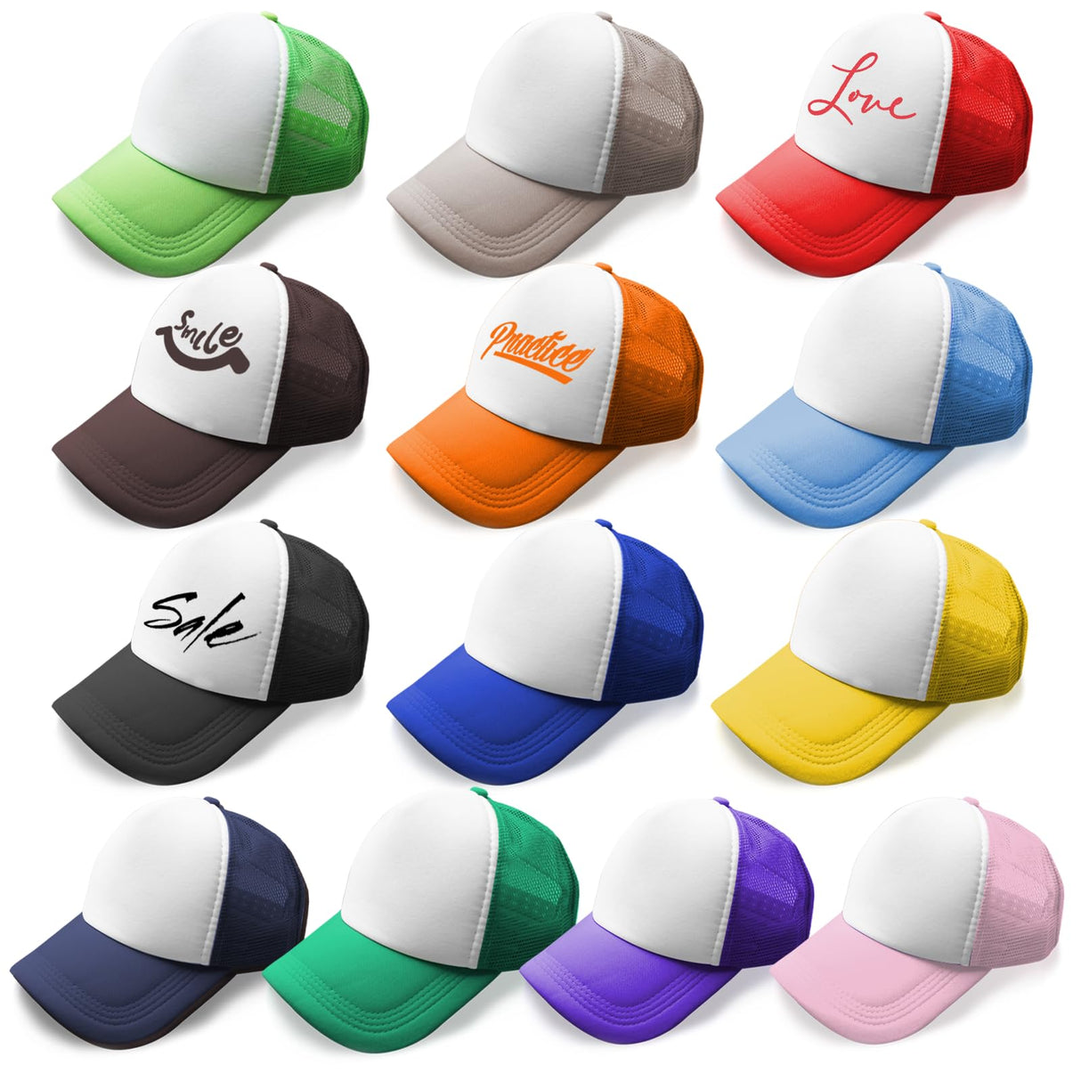 Timisea 13 Pcs Sublimation Blank Trucker Hats,13 Colors DIY Sublimation Trucker Hats,Baseball Cap Polyester Bulk Mesh Trucker Hat for Men and Women Multi Timisea