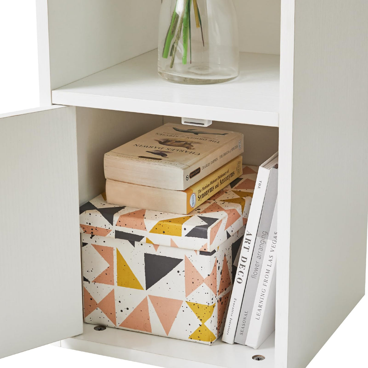 IBUYKE 6 Tier Narrow Bookcase with Doors, Cube CD DVD Storage Cabinet,Slim Media Tower Rack,Cabinet,White Bookcase Display Storage Shelves for Small Spaces,for Home Office White UWBC001W IBUYKE